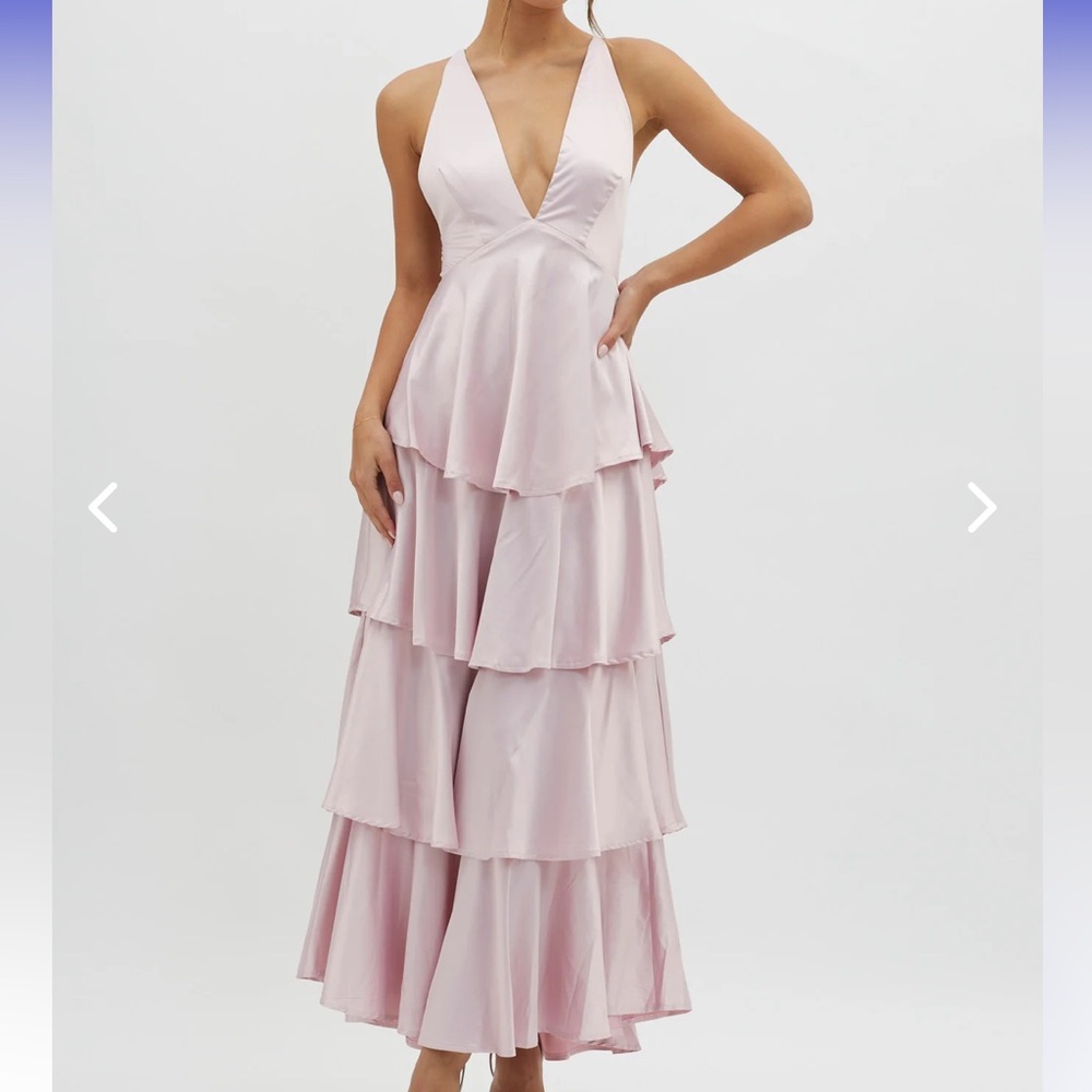 Unique Pink Teired Openback Bridesmaid Dress